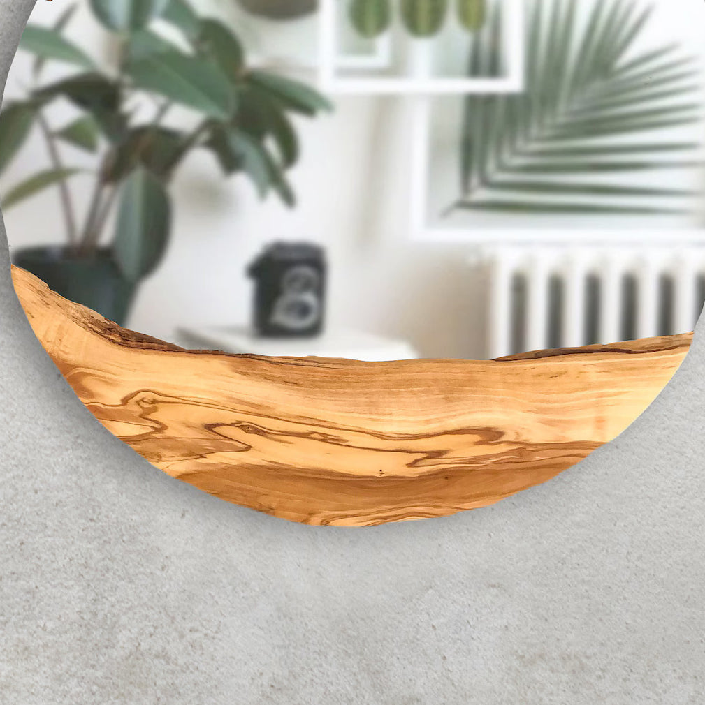 Live edge Olive Wood Frame Round Wall Mirror