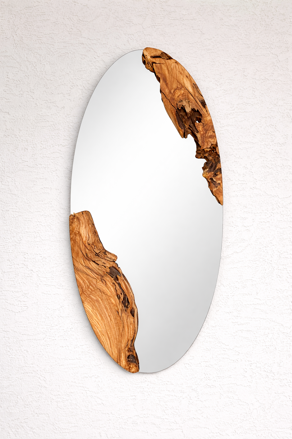 Live Edge Olive Wood Oval Mirror, Rustic Wall Decor