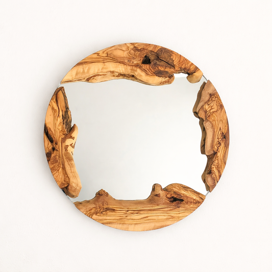 Olive Wood Round Wall Mirror – Handmade Rustic Mirror
