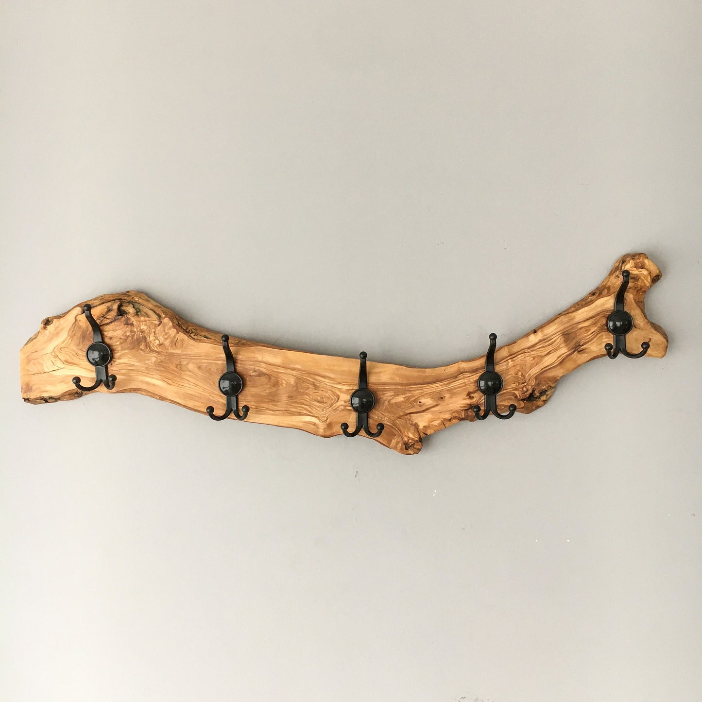 Live Edge Olive Wood Wall Mounted Coat & Hat Rack - Handmade