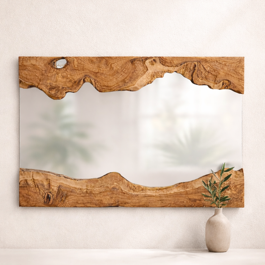 Live Edge Olive Wood Rectangle Wall Mirror: Unique Natural Design