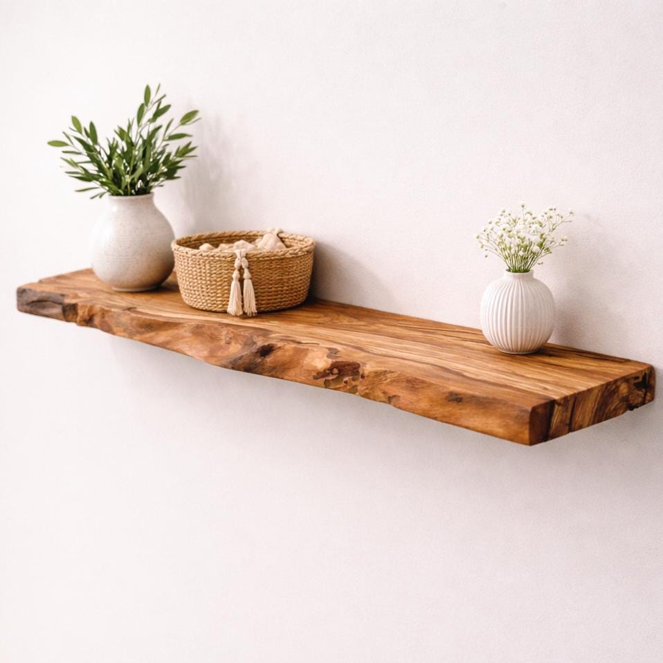 Handcrafted Olive Wood Floating Shelf