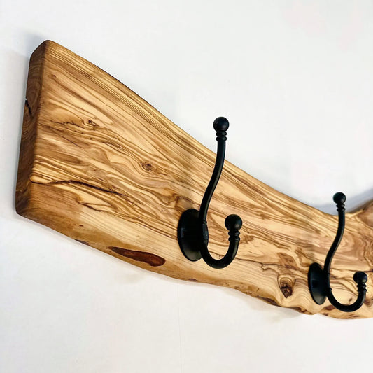 Live Edge Olive Wood Wall Mounted Coat & Hat Rack
