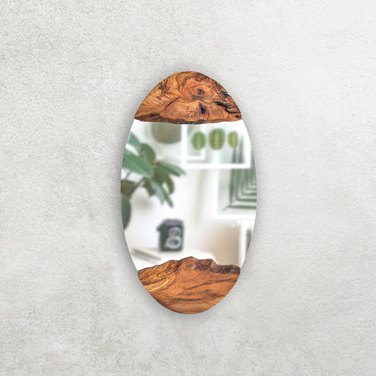 Olive Wood Oval Wall Mirror – Handmade Live Edge Mirror