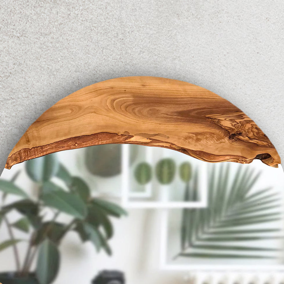 Live edge Olive Wood Frame Round Wall Mirror