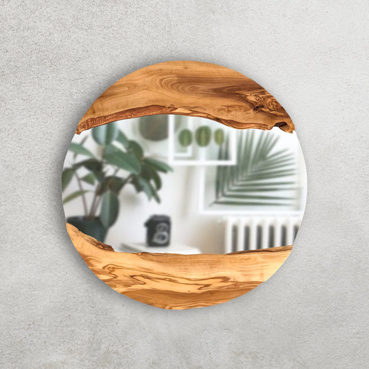 Live edge Olive Wood Frame Round Wall Mirror