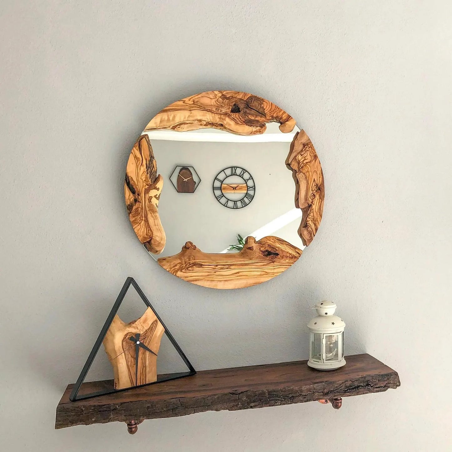 Olive Wood Round Wall Mirror – Handmade Rustic Mirror