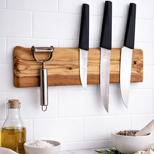Live Edge Olive Wood Magnetic Knife Holder: Kitchen Decor