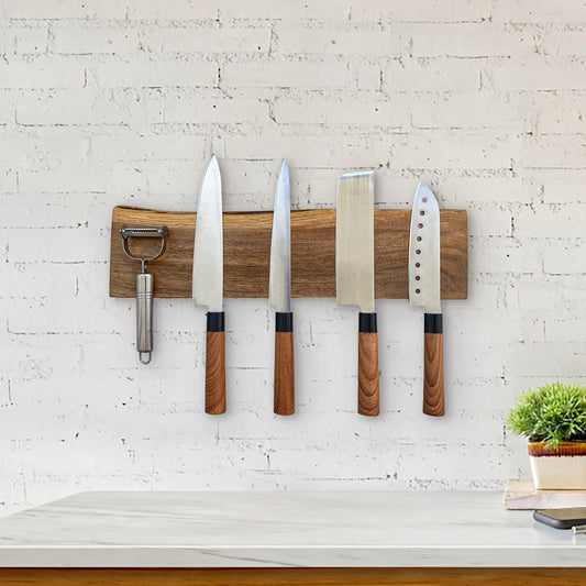 Live Edge Walnut Magnetic Knife Holder, 2–10 knives