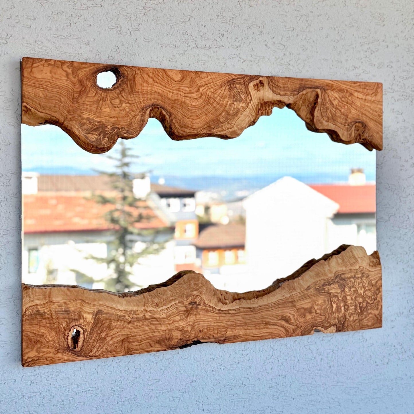 Live Edge Olive Wood Rectangle Wall Mirror: Unique Natural Design