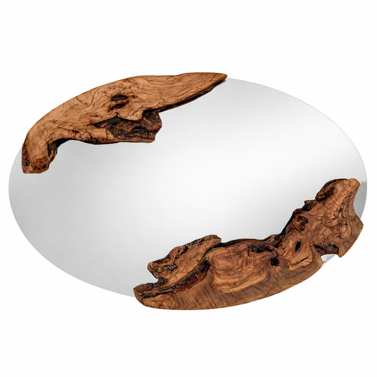 Live Edge Olive Wood Oval Mirror, Rustic Wall Decor
