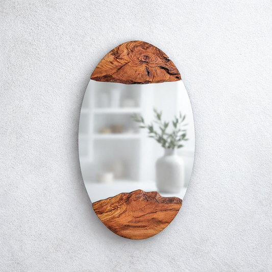 Olive Wood Oval Wall Mirror – Handmade Live Edge Mirror