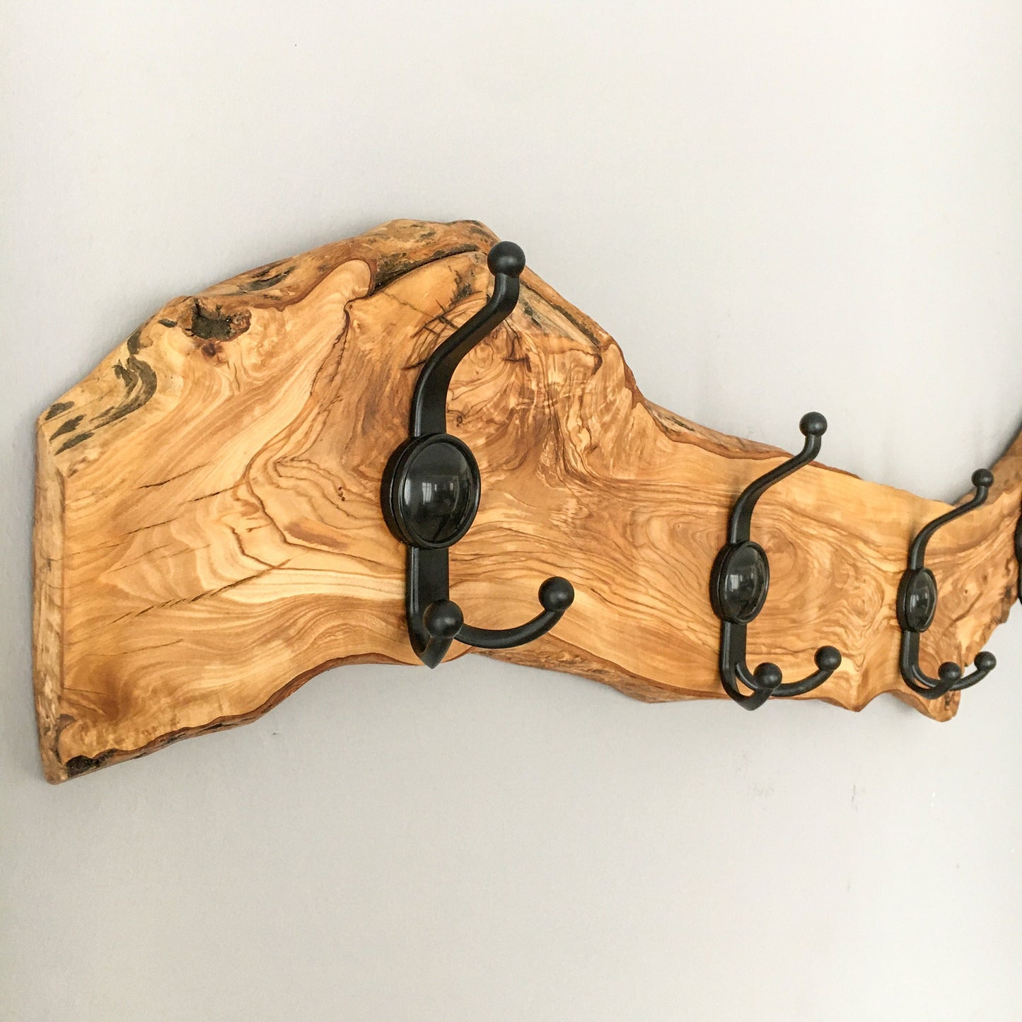 Live Edge Olive Wood Wall Mounted Coat & Hat Rack - Handmade