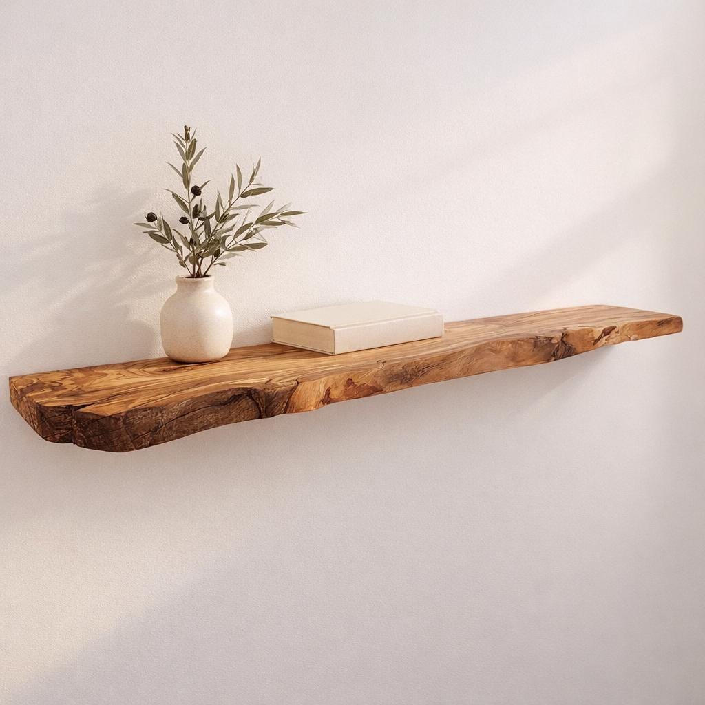 Handcrafted Olive Wood Floating Shelf