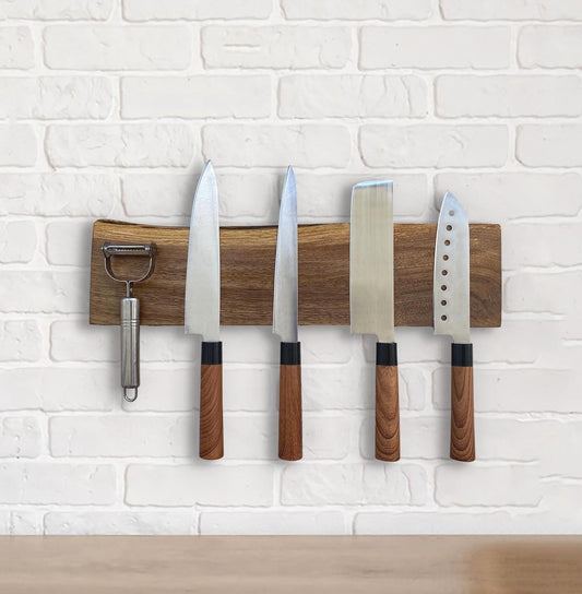 Live Edge Walnut Magnetic Knife Holder, 2–10 knives