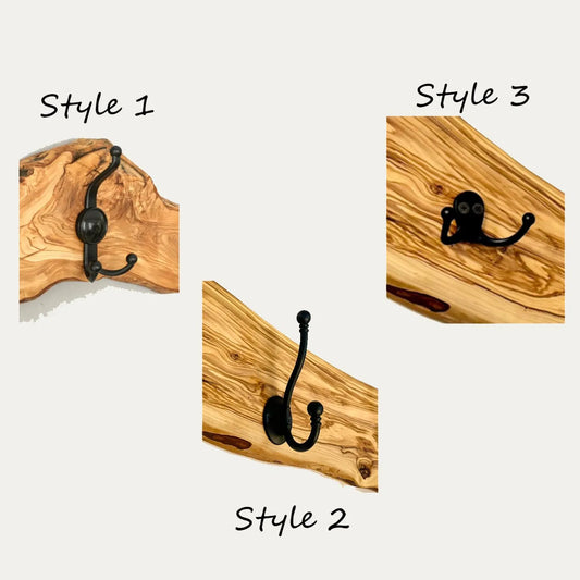Live Edge Olive Wood Wall Mounted Coat & Hat Rack - Handmade